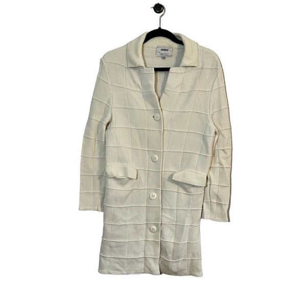 Vintage Wool Jacket M Cream LeRoy Knit Sweater Retro Neutral Minimalist Preppy - Picture 1 of 13